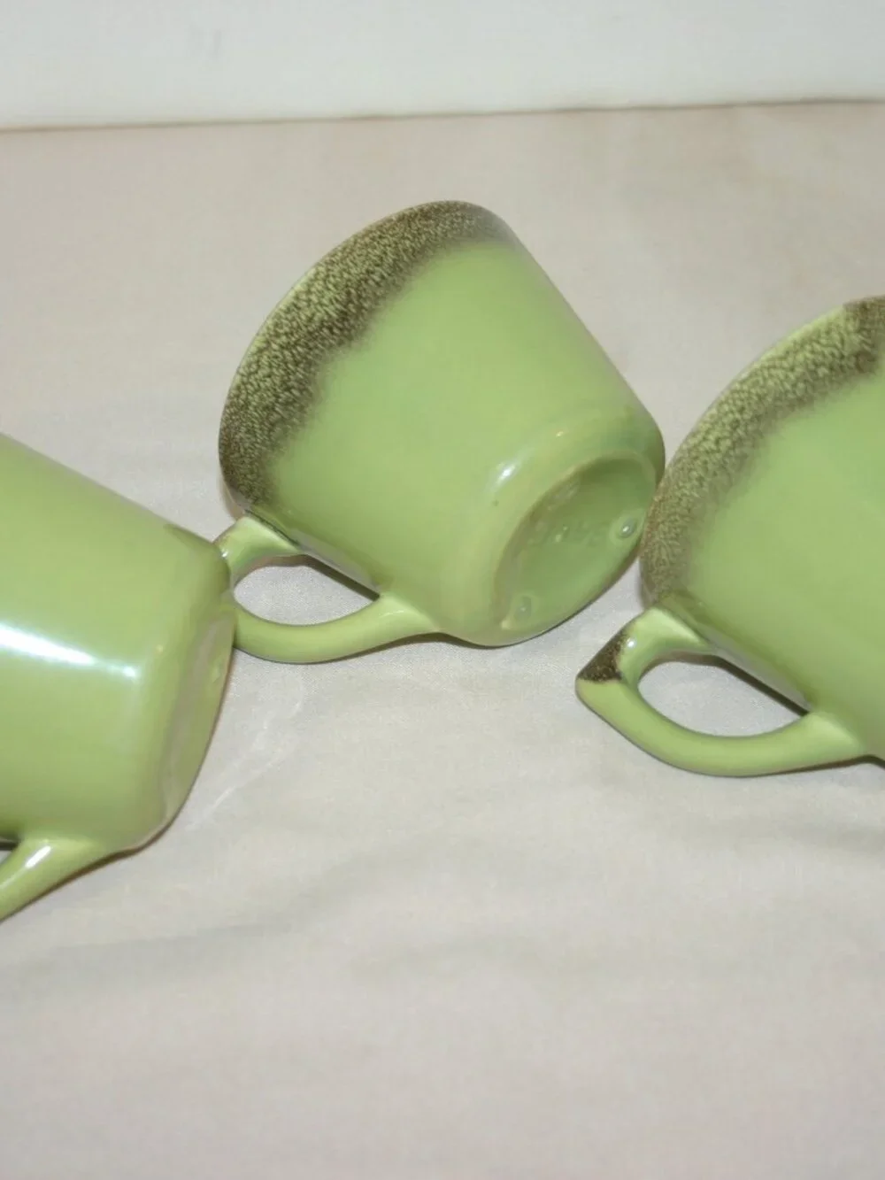 A Set of 3 MCM Bauer Mission Moderne Coffee Cups Chartreuse & Brown B-313
